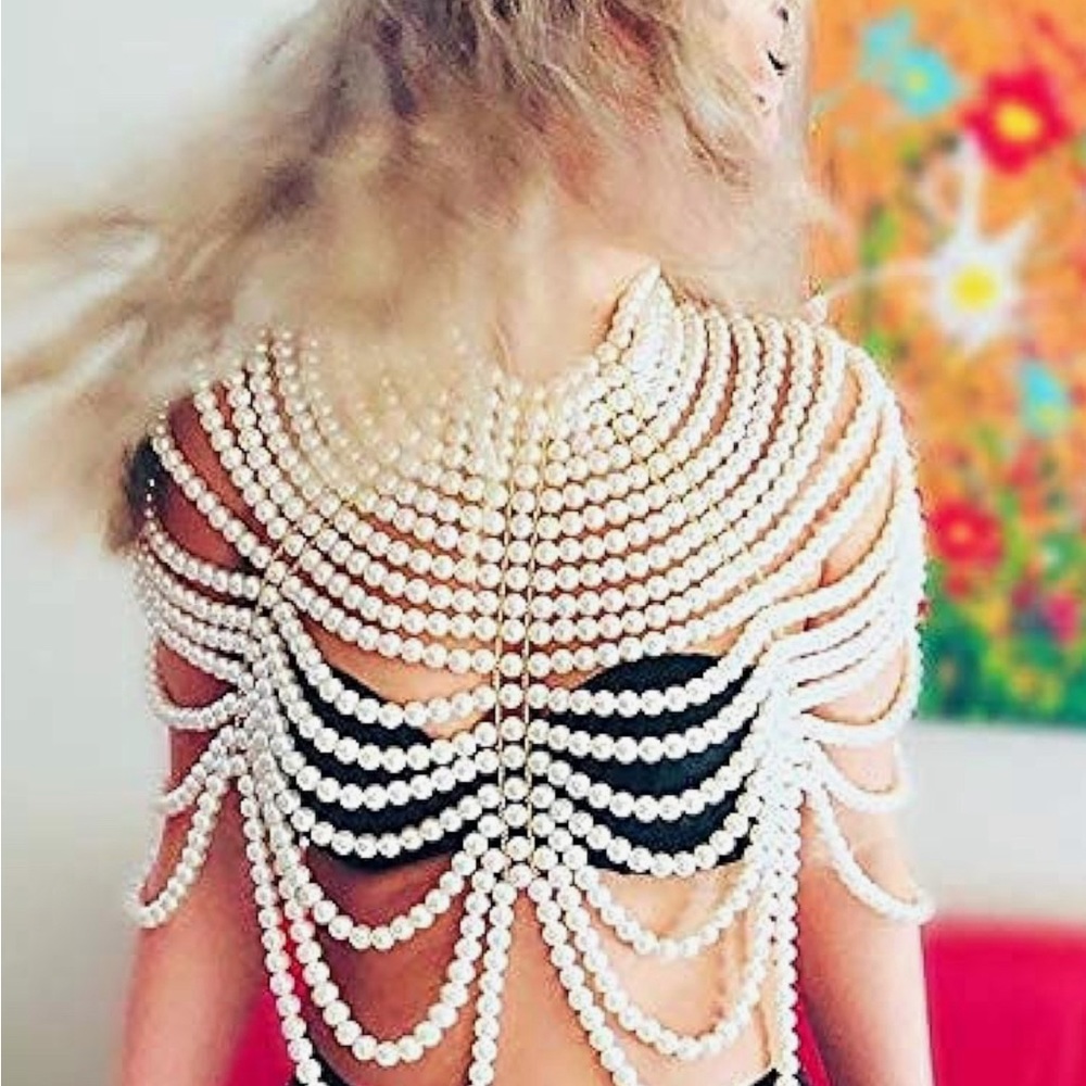 New CCbodily Pearl Body Chain Bra - Fashion Shoulder Necklaces Bra body jewelry